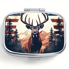 National Flag Elk Pattern Printed Square Medicine Box Two Compartment Pill Box