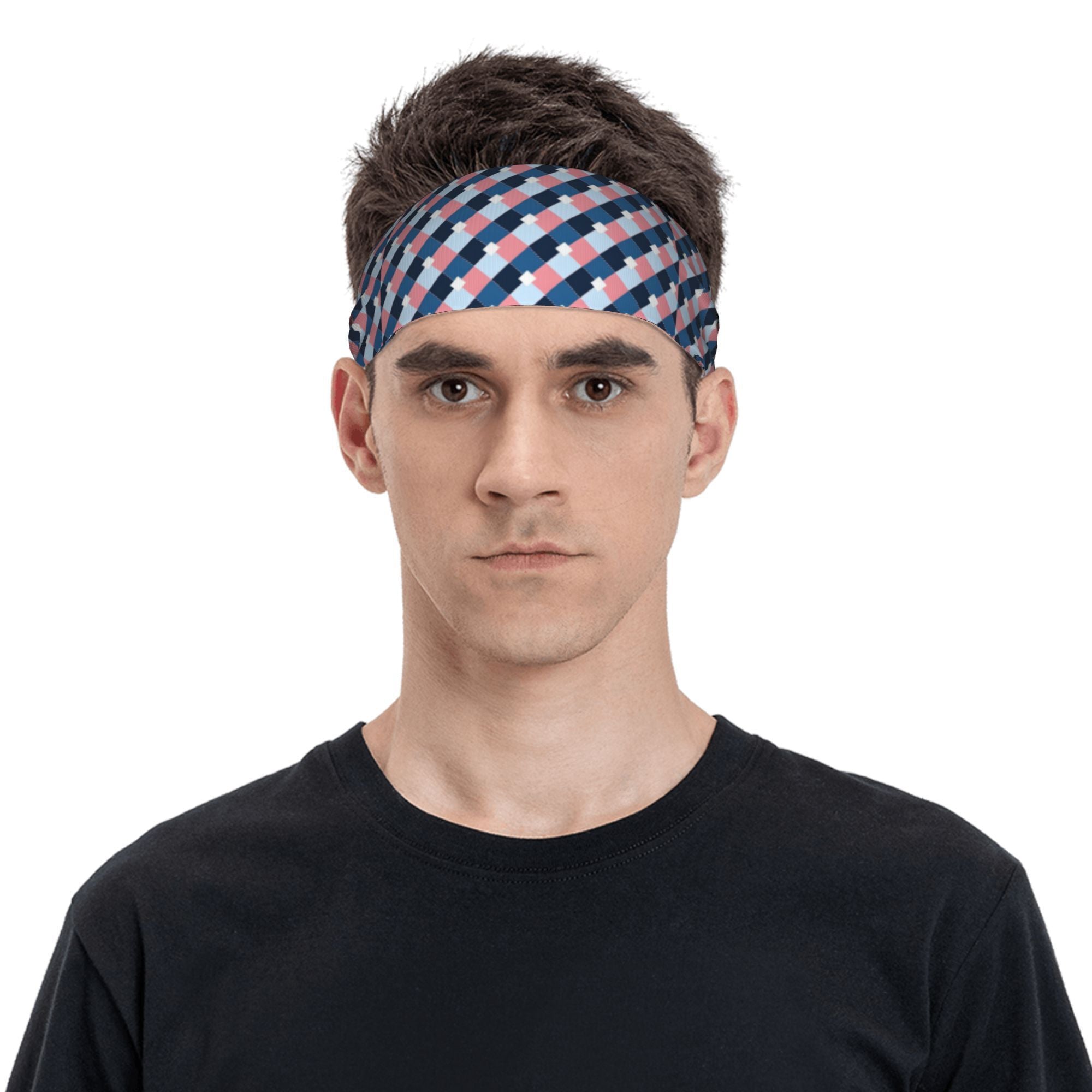 Vintage Plaid Sport Headband Comfortable Fit Polyester Spandex Knit Fabric