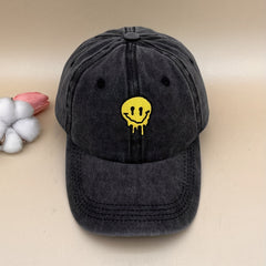Yellow Smiling Face Baseball Cap Embroidered Distressed Sun Hat