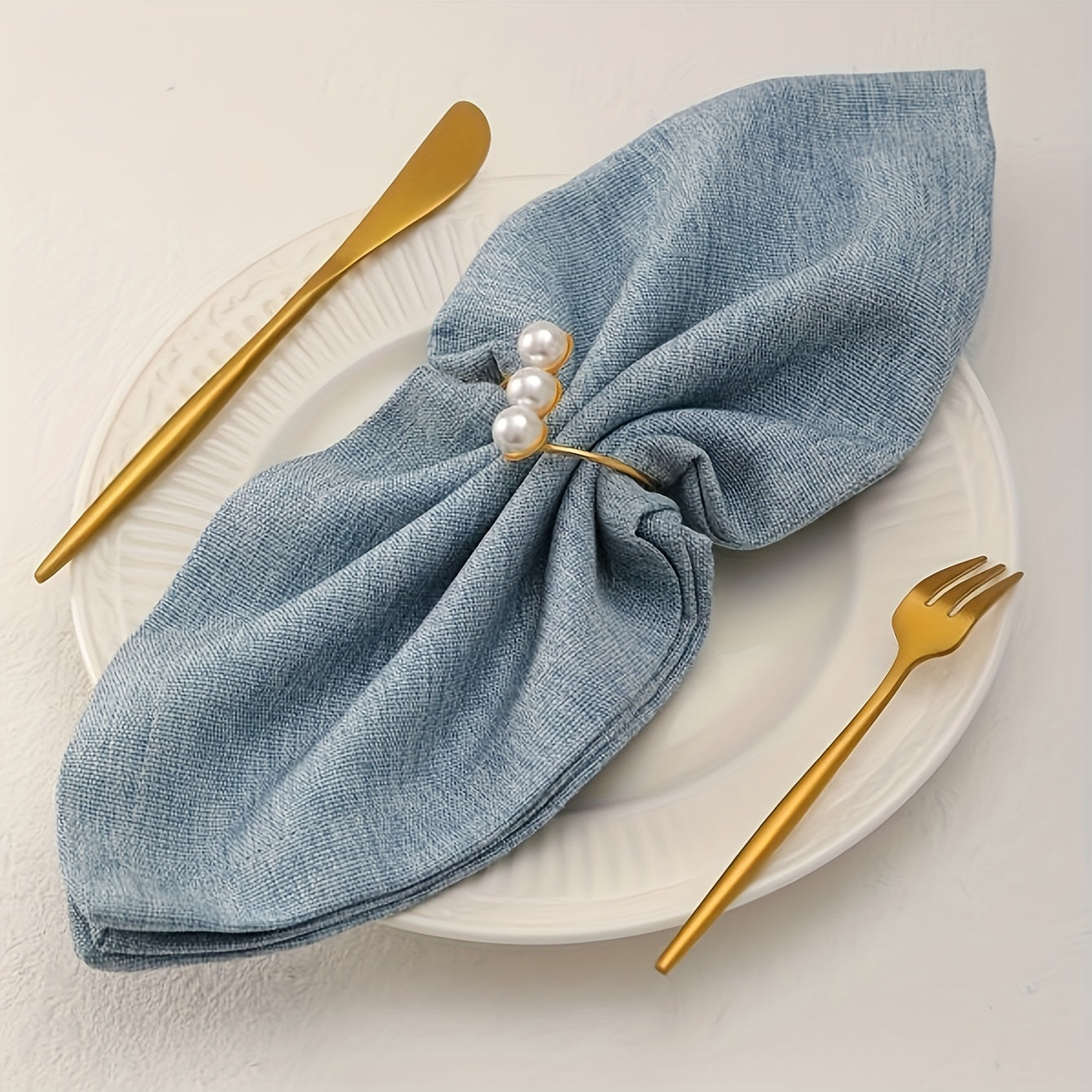 Golden Pearl Napkin Ring Solid Cast Iron Polished Metal Rings Carved Hollow