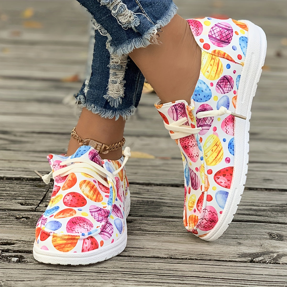 Colorful Pattern Flat Skate Shoes Breathable Lightweight Casual Sneakers