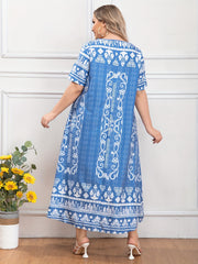  Boho Abaya Dress Women's Plus Geo Print Maxi Jalabiya Dress