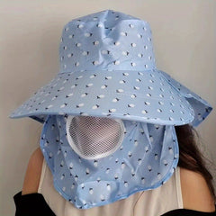 Floral Print Wide Brim Sun Hat with Neck Flap