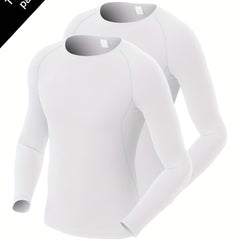 2 Pcs Men's Quick Drying Long Sleeve T-shirts for Fitness Training
