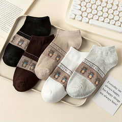 5 Pairs Cartoon Bear Print Socks Low Cut Women's Stockings