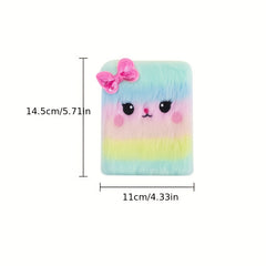 Cartoon Cat Plush Diary Notebook Faux Fur Journal for Teens & Adults