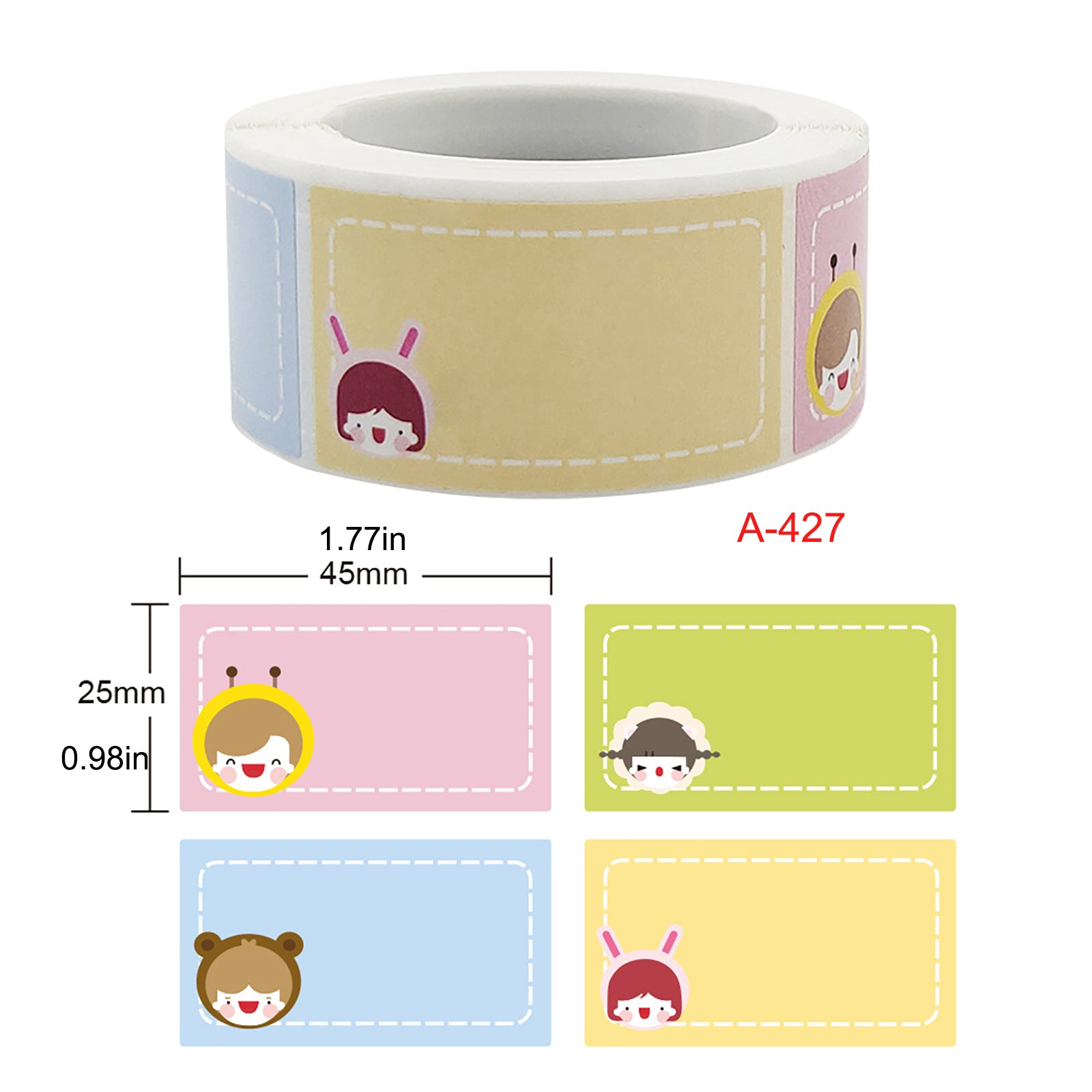 250pcs Cartoon Name Tag Stickers Roll