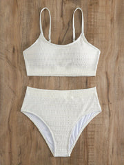  Boho Bikini Set Smocked Push Up Bra & High Waisted Panty Swimsuit