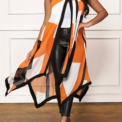 Geometric Pattern Split Tank Top Sleeveless Long Length Top