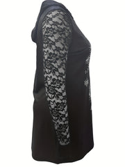  Gothic Dress Women's Rhinestone Skull Hooded Bodycon Dress