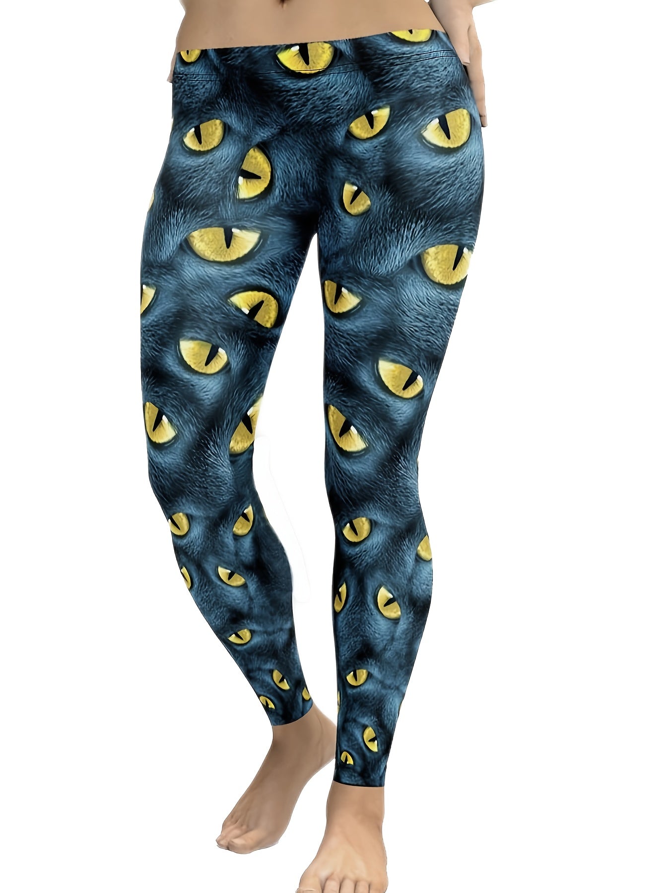  Cat Eye Print Sporty Leggings Low Rise Stretch