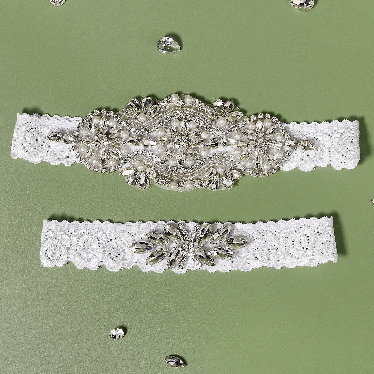 Faux Pearl & Rhinestone Garter Set Bridal Lingerie Sexy Sequin Belt Toss Gift