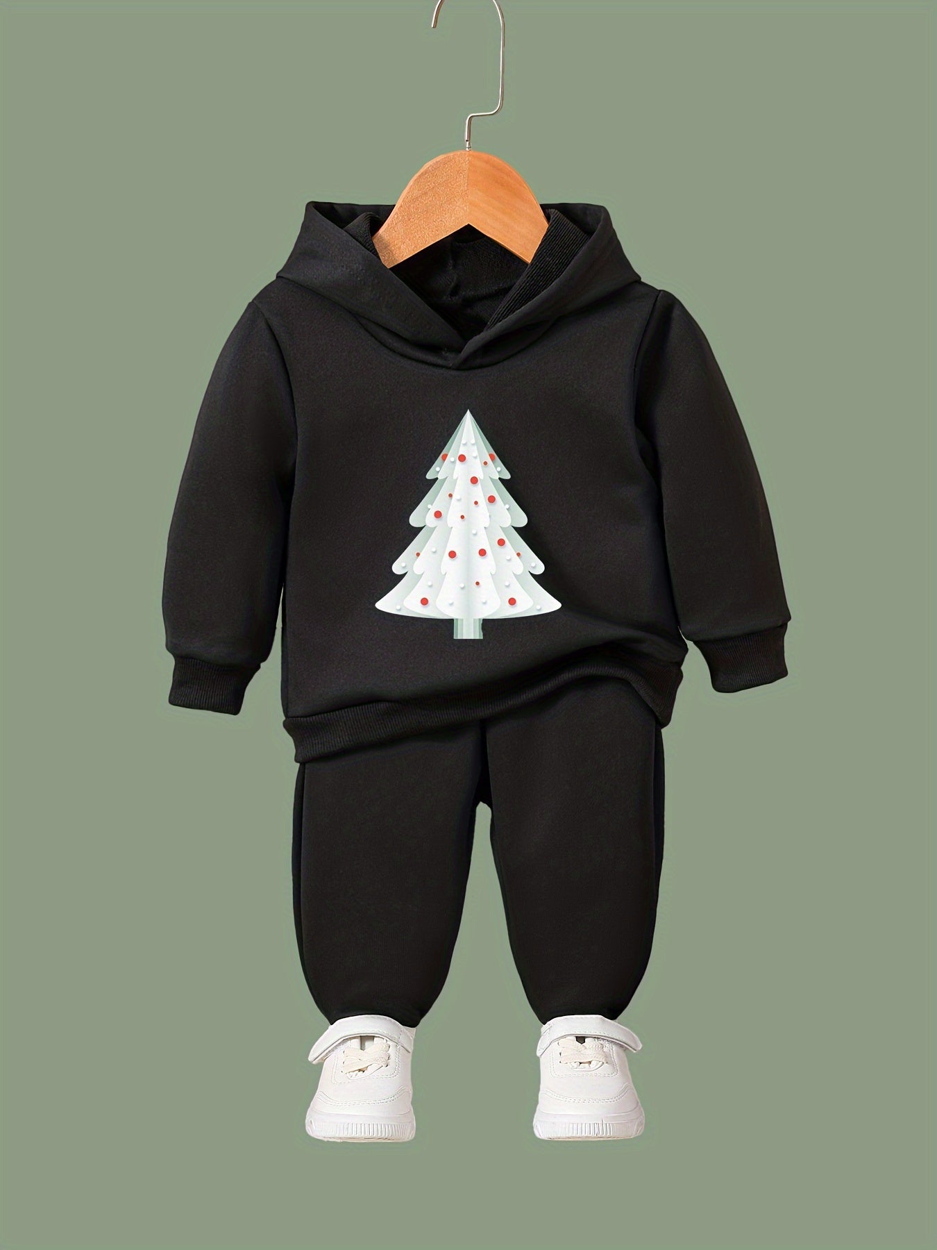 Christmas Tree Print Hoodies Pants Set for Spring Fall Sports
