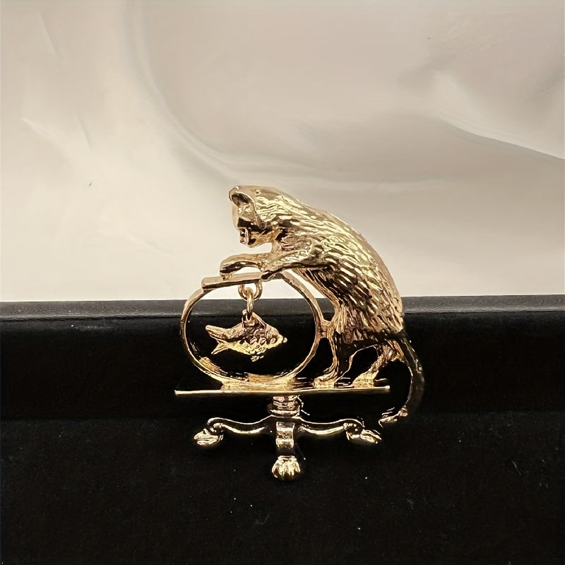 Fish Cat Brooches Unisex Naughty Pets Animal Pin