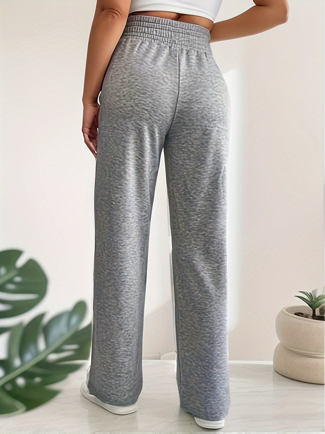  Sporty Pants Women's Plus Solid High Waist Loose Trousers