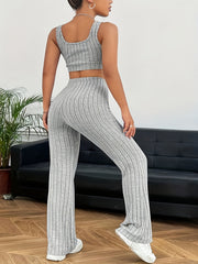  Solid Knit Crop Tank Top & Loose Pants Lounge Set