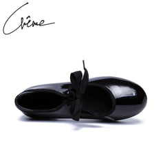 Women's Backless Tap Dance Shoes Soft Leather Dance Shoes with Bowknot