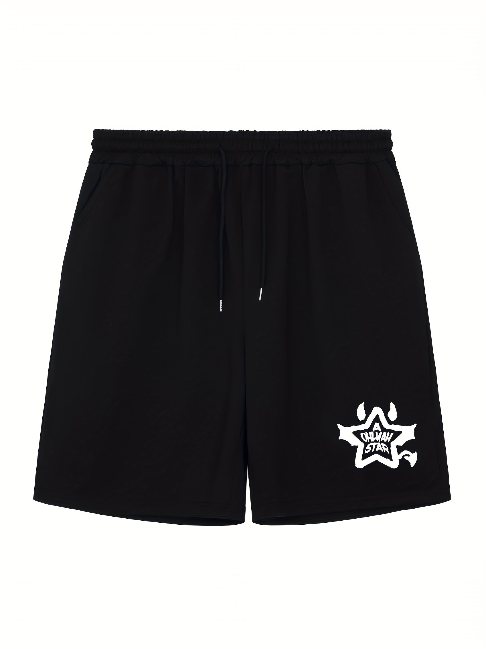 Star & Letter Print Men's Shorts Casual Breathable Drawstring Shorts