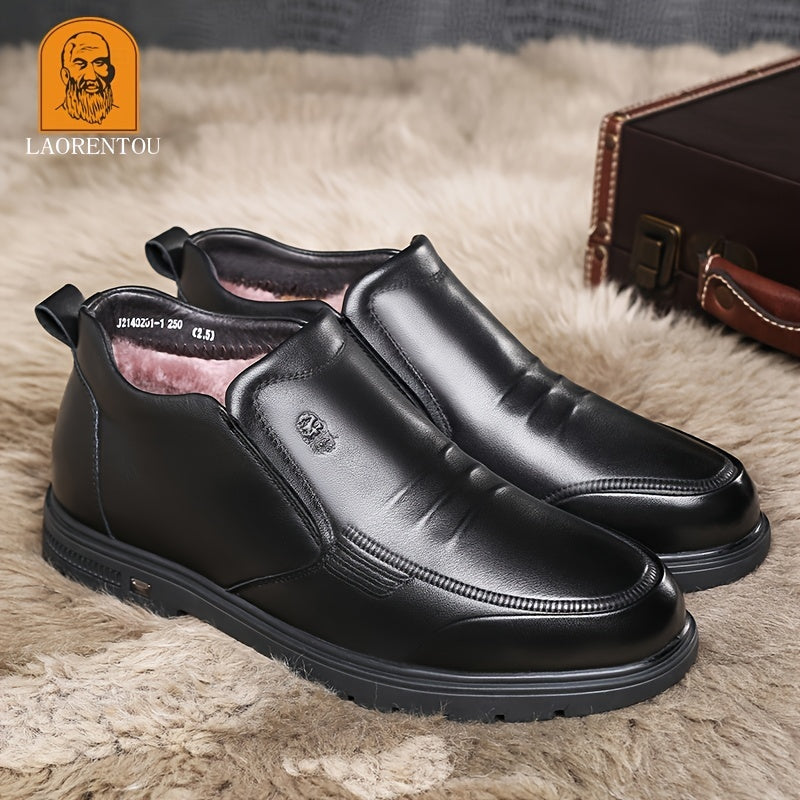 LAORENTOU Men's Leather High Top Fleece Slip On Dress Shoes For Winter