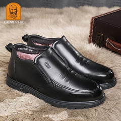 LAORENTOU Men's Leather High Top Fleece Slip On Dress Shoes For Winter