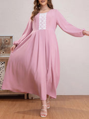  Colorblock Lace Panel Long Sleeve Maxi Dress