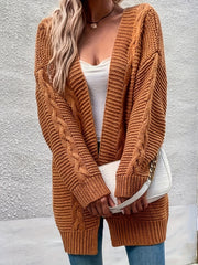  Solid Cable Long Sleeve Open Front Cardigan