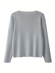  V-Neck Ribbed Long Sleeve Sweater