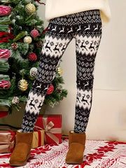  Christmas Casual Leggings Women's Plus Elk & Geo Print