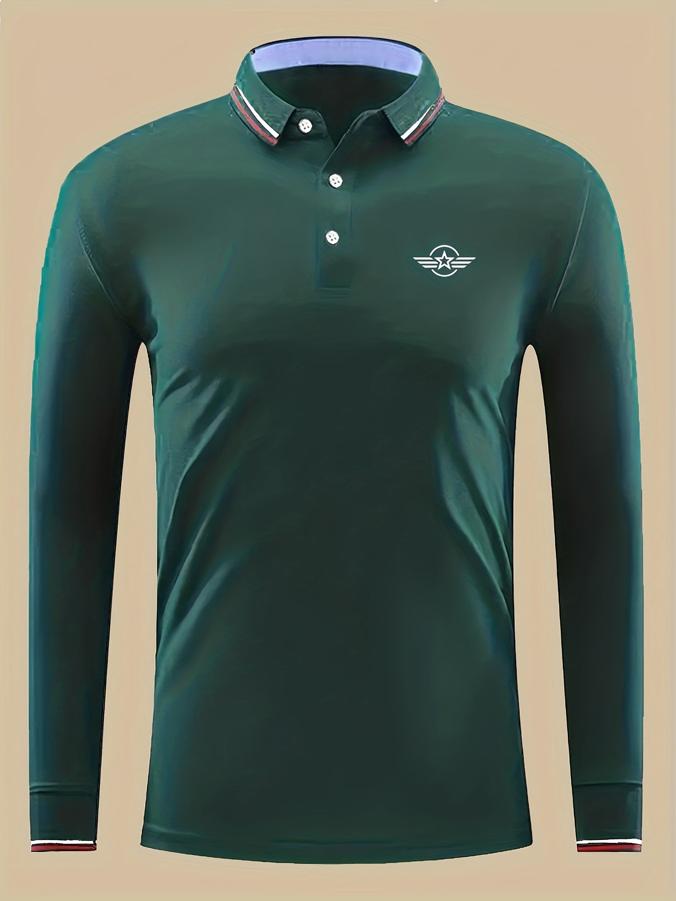 Men's Star Print Long Sleeve Polo Shirt