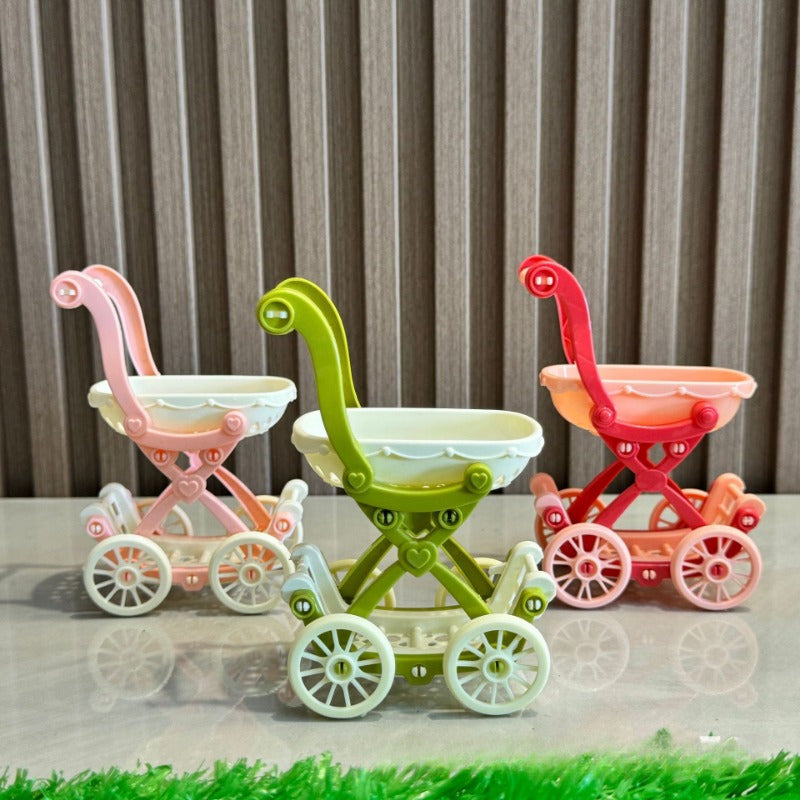 3 Section Stroller 4 Wheels Pastel Colors Pink Green Yellow Peach