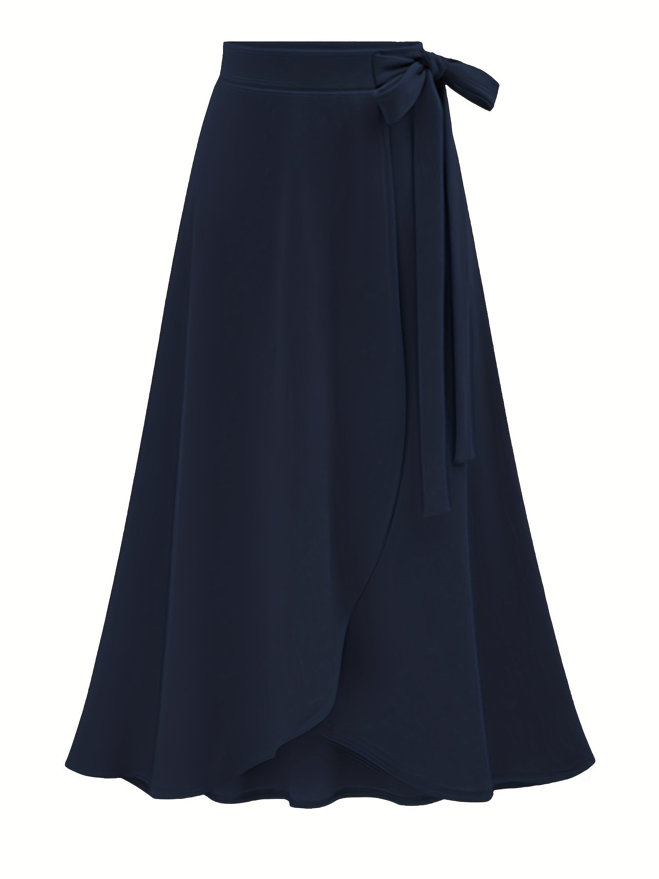  Solid Side Knot Layered Maxi Skirt with Slight Stretch