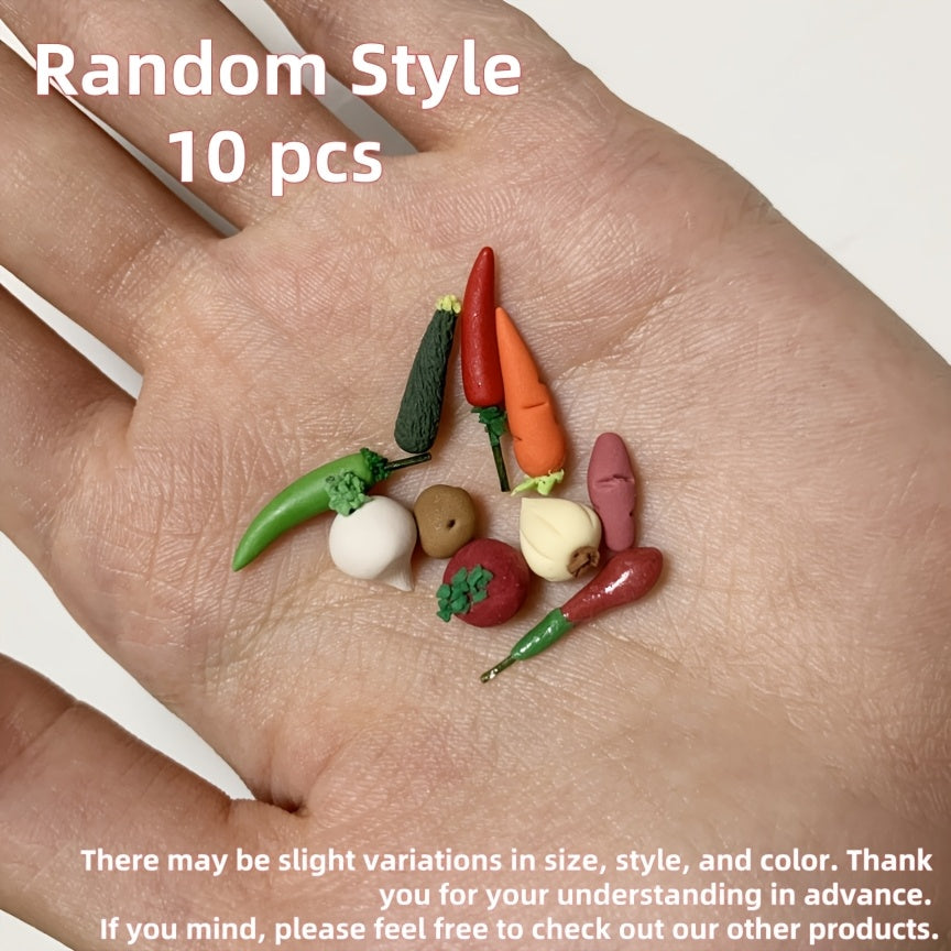 10pcs Clay Veggies & Fruits for 1:12 Dollhouse DIY Scenes