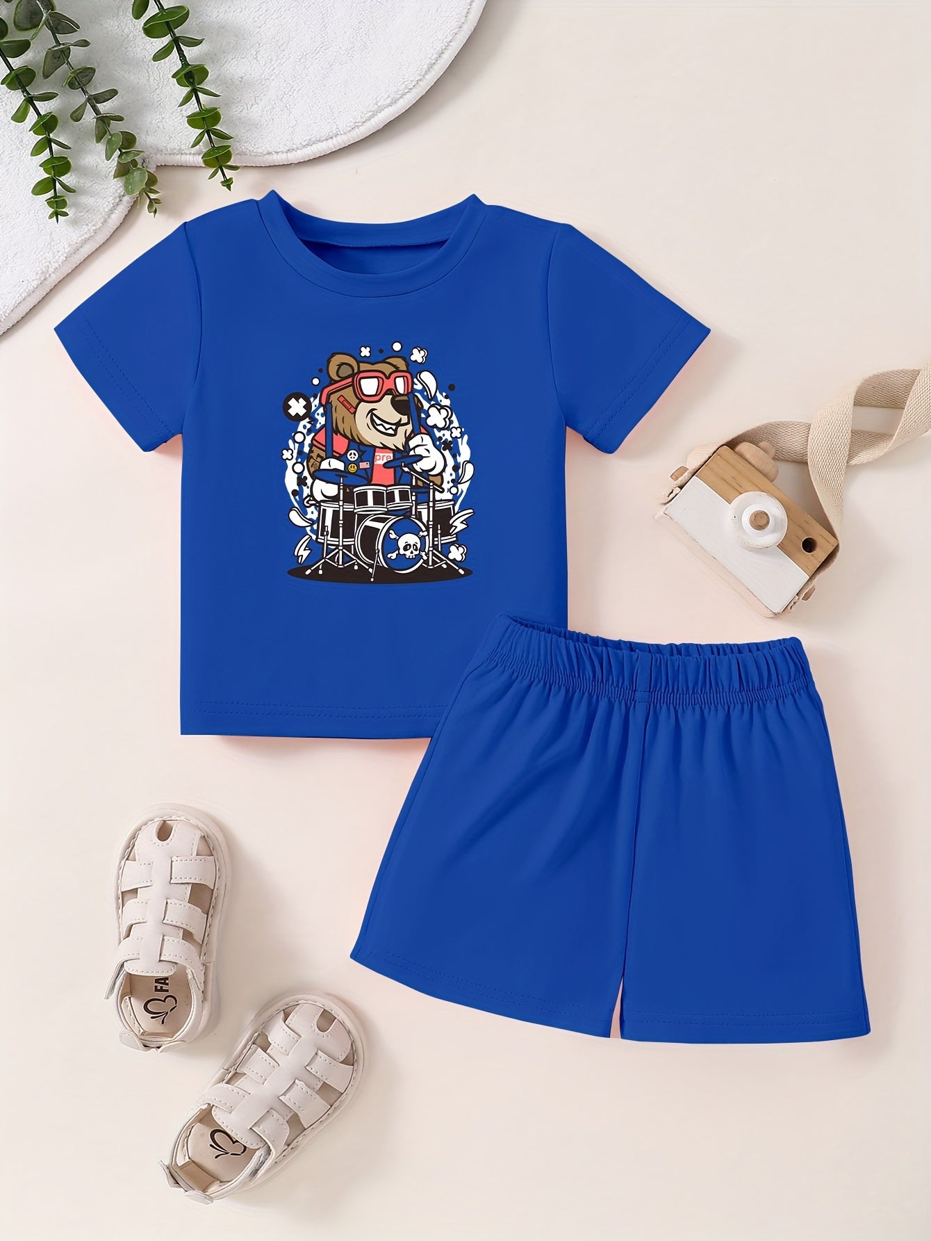 Toddler 2pcs Cartoon Pattern Bottoming Set Short Sleeve T shirt & Shorts