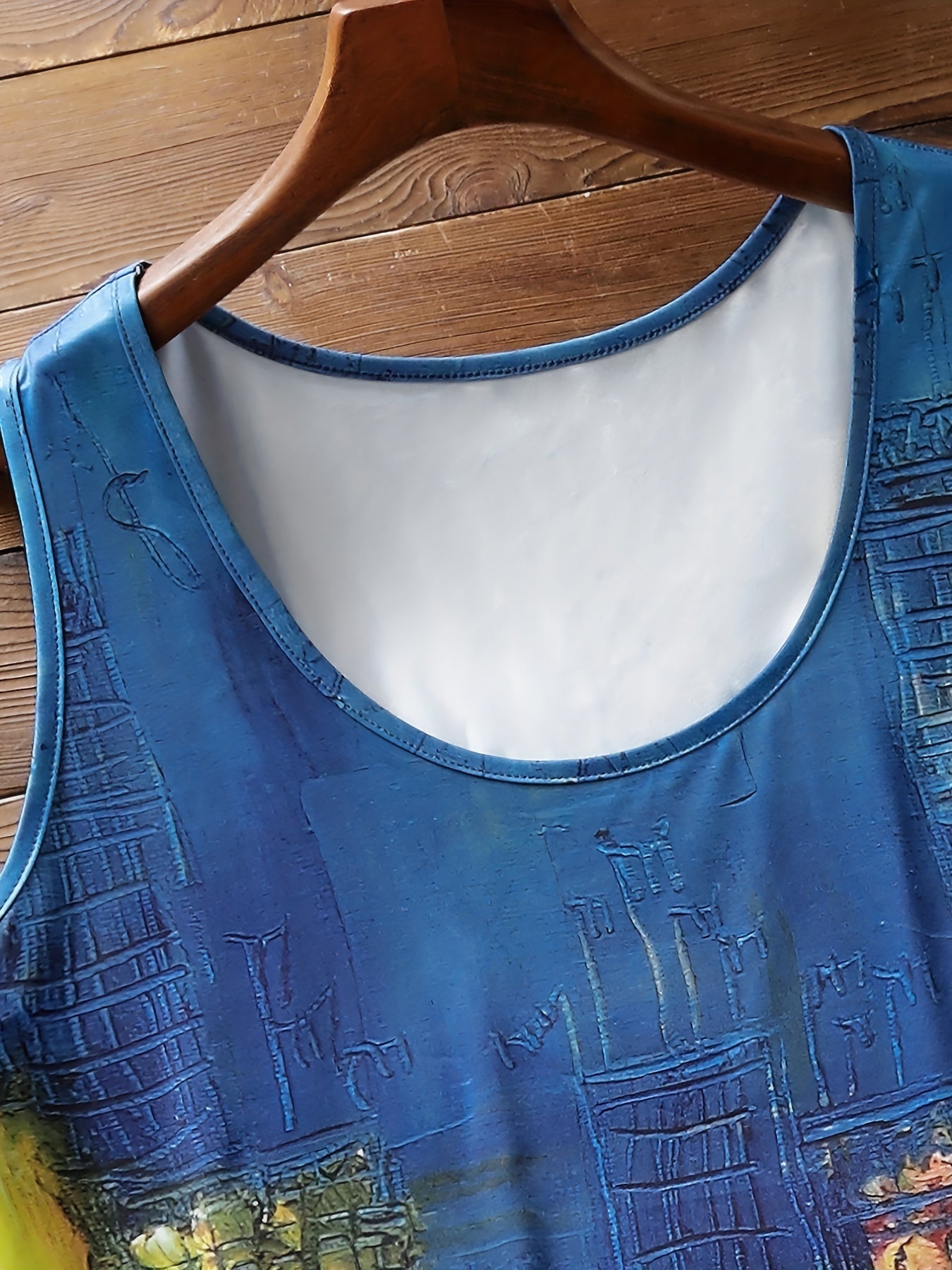  Casual Tank Dress Women's Plus Painting Print Round Neck High Stretch