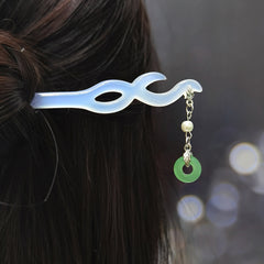 Vintage Chinese Hanfu Flower Tassel Hair Pin Acetate Jade Hairpin