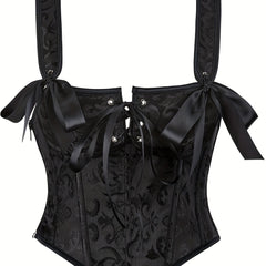 Jacquard Tank Corset Bustier Retro Tummy Control Lace Up Body Shaper