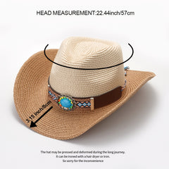 Boho Cowboy Hat Vintage Western Straw Hat