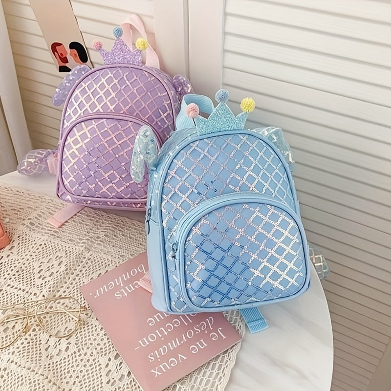 Kids Crown Grid Sequin Backpack