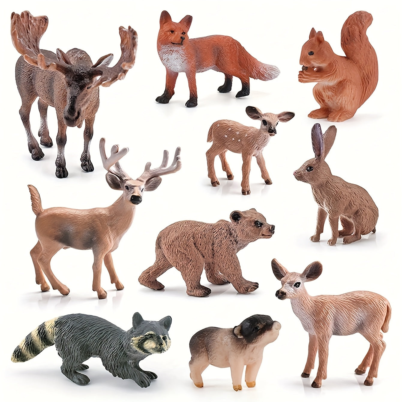 6pcs PVC Animal Set: Deer, Fox, Squirrel, Rabbit, Reindeer Desktop Ornament