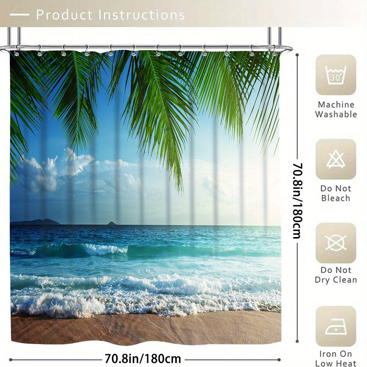 4pcs Seaside Shower Curtain Set Waterproof Bathroom Decor