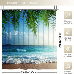 4pcs Seaside Shower Curtain Set Waterproof Bathroom Decor