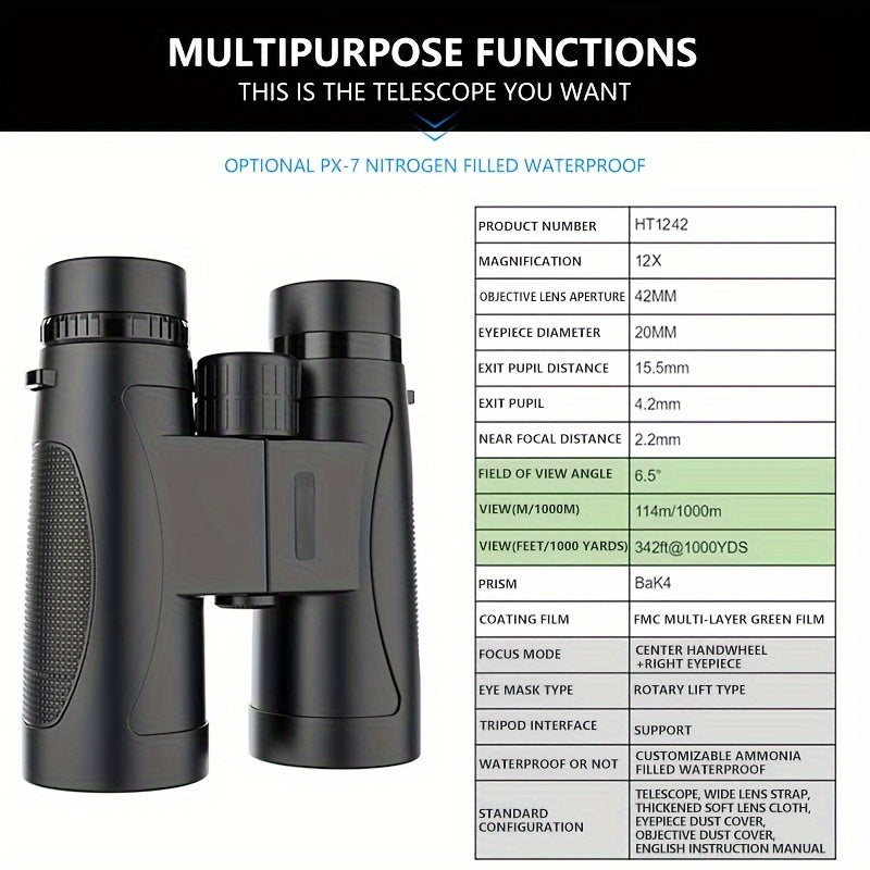 12X42 HD Night Vision Binoculars for Outdoor Activities