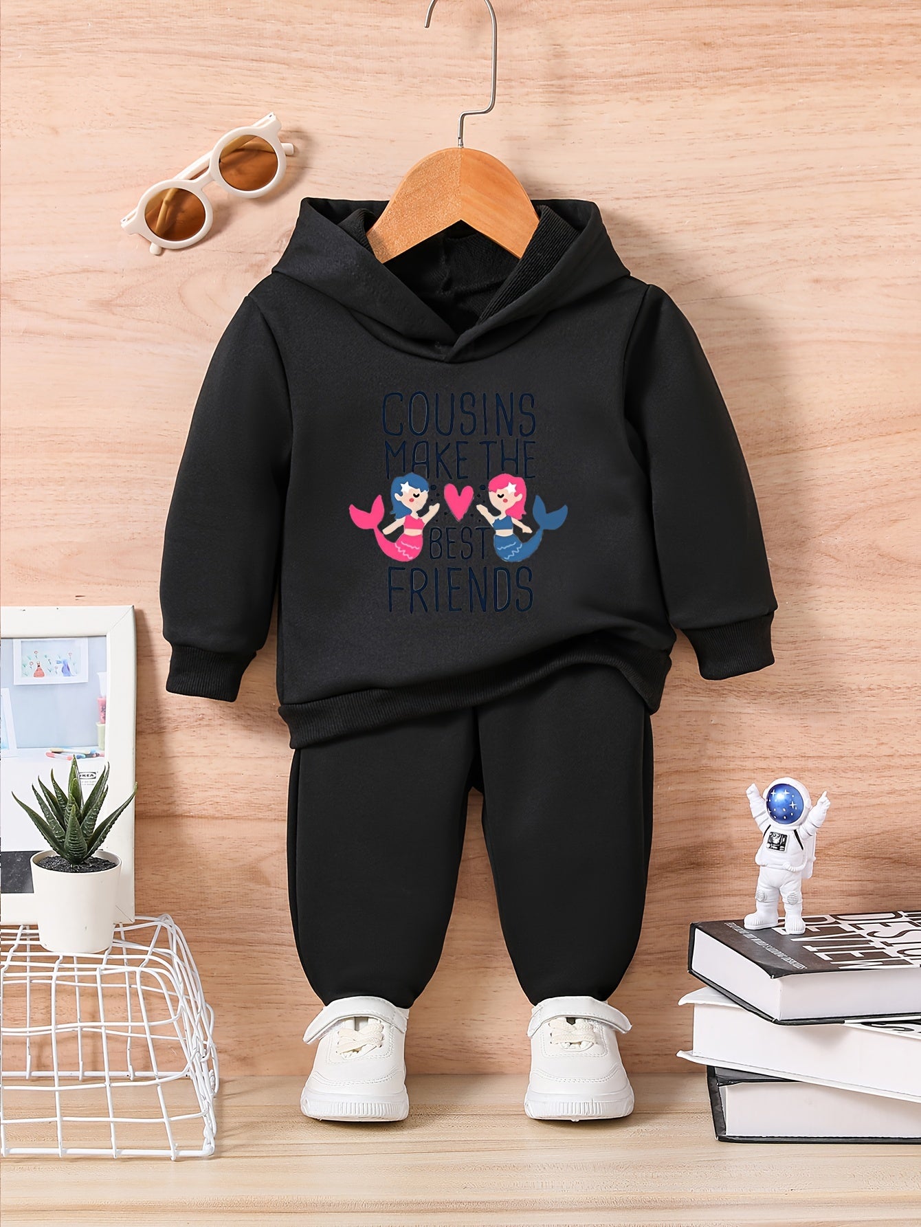 Mermaid Cartoon Print Toddler Baby Outfit Set for Fall Winter