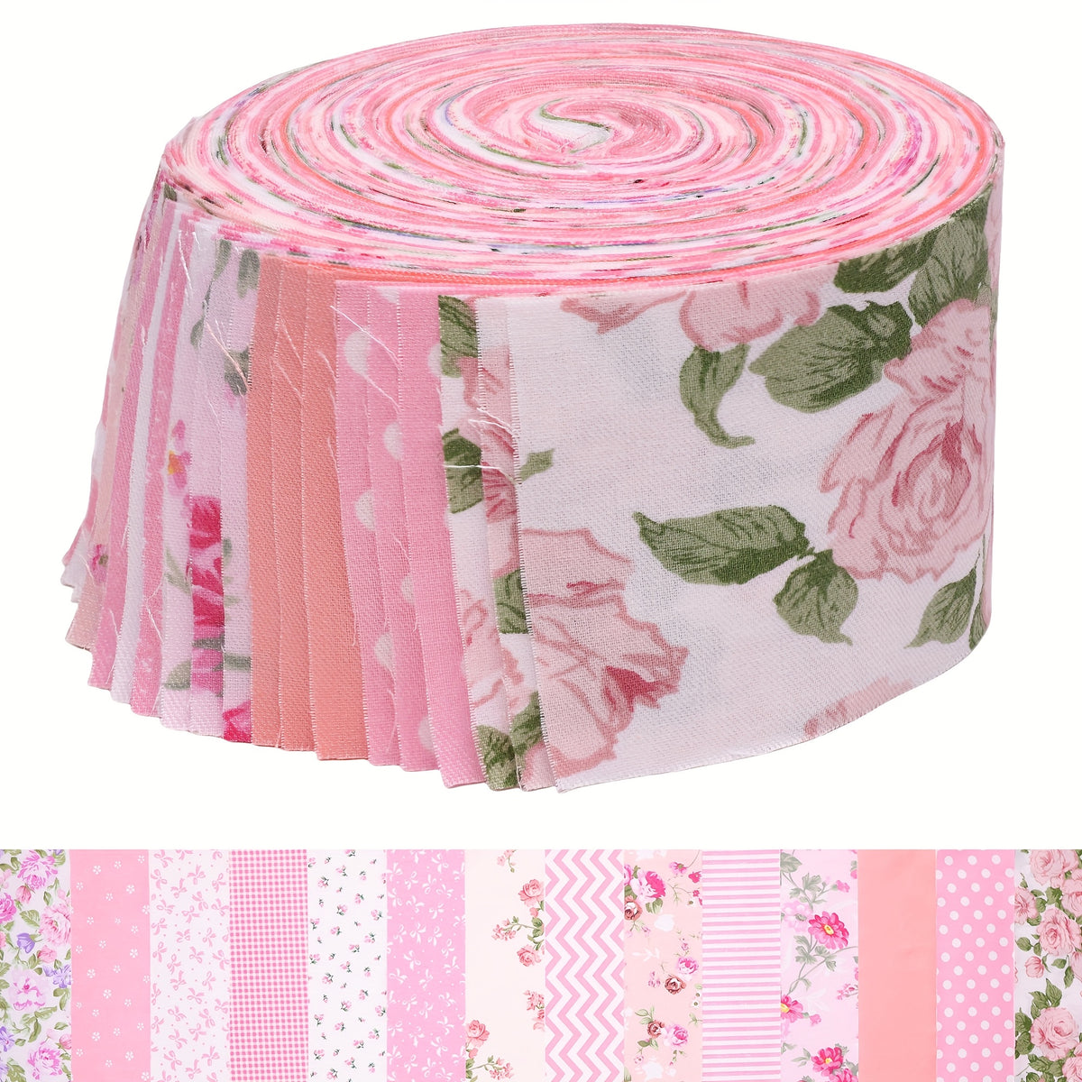 42pcs Fabric Strips Rose Floral Bows & Polka Dot Print Quilting Supplies