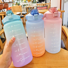 2000ml Water Bottle with Time Marker and Straw