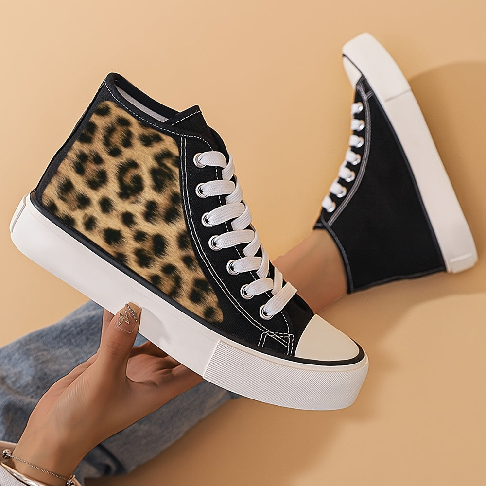 Leopard Print High Top Canvas Sneakers Women