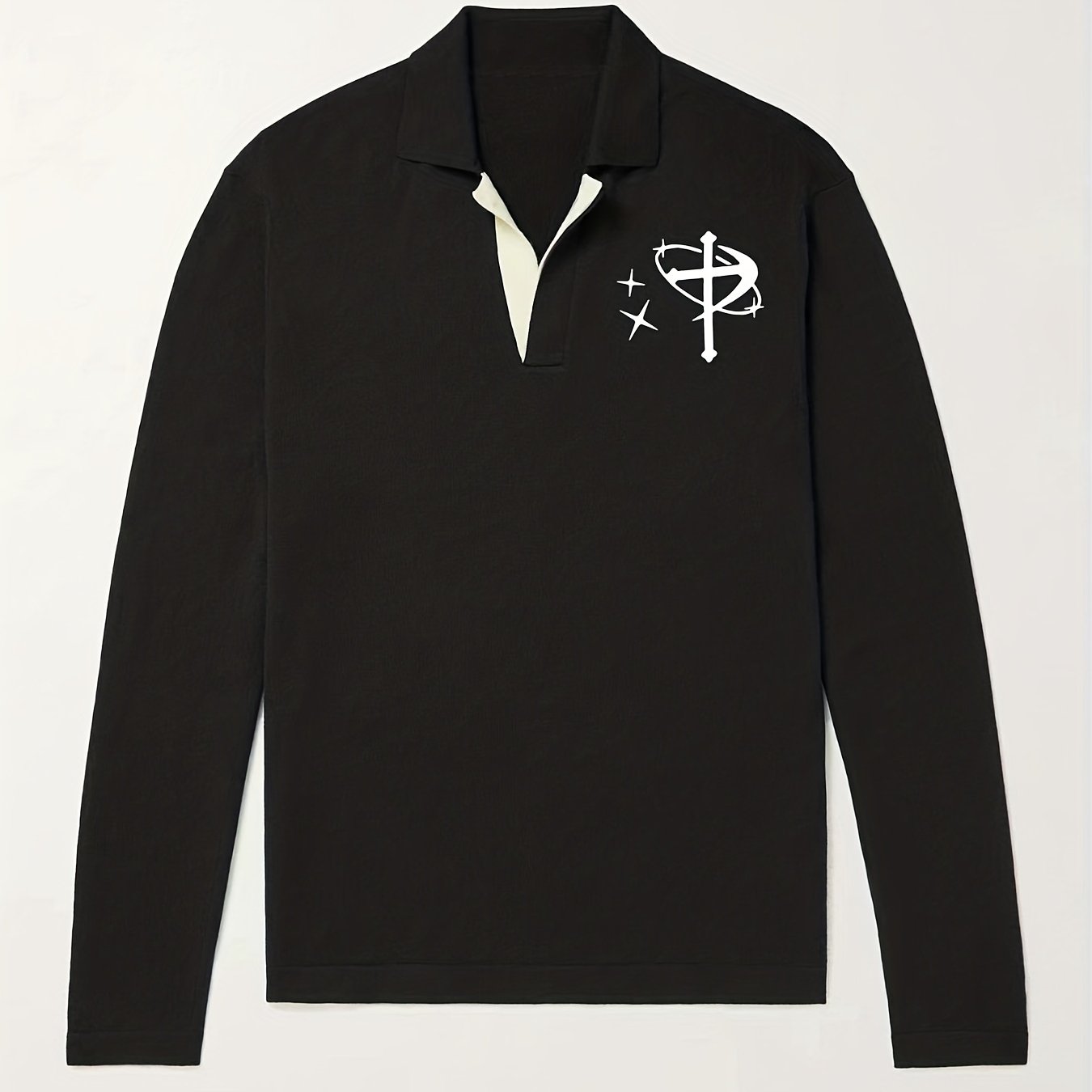Men's Star & Cross Pattern Knit Polo Shirt Stretch V Neck Sweater
