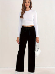 Elastic High Waist Sports Pants Wide Legs Stretchy Trousers