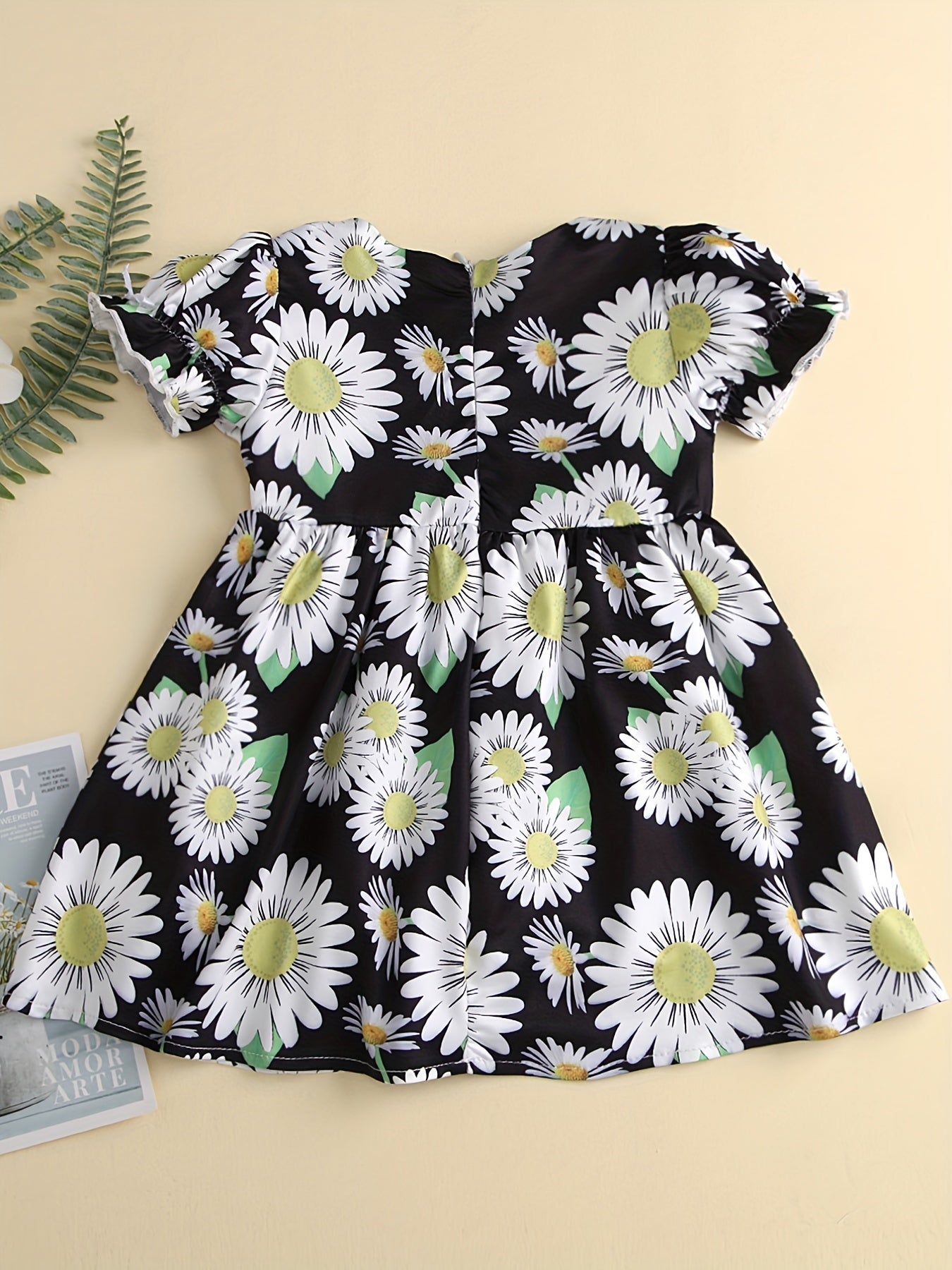 Girl's Flower Print Ruffle Short Sleeve Dress