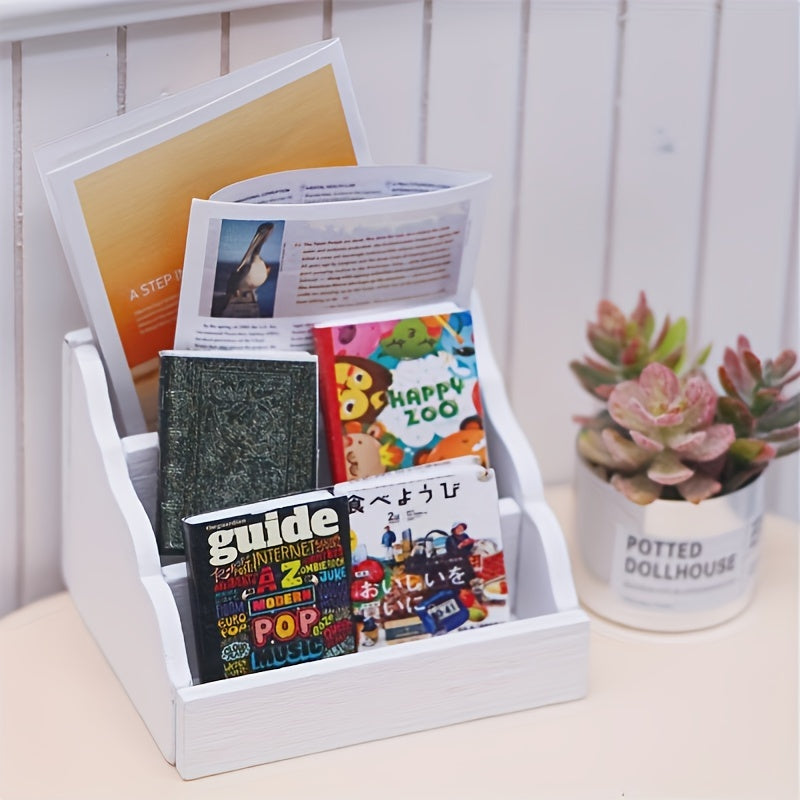 Wooden Bookshelf & Desk Set for Toy House Decor Study Scene Replica